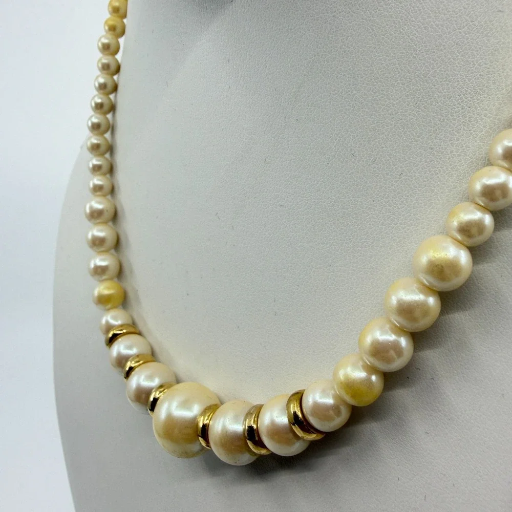 Classic Cream Faux Pearl Necklace with Gold-Tone Accents Statement Jewelry
